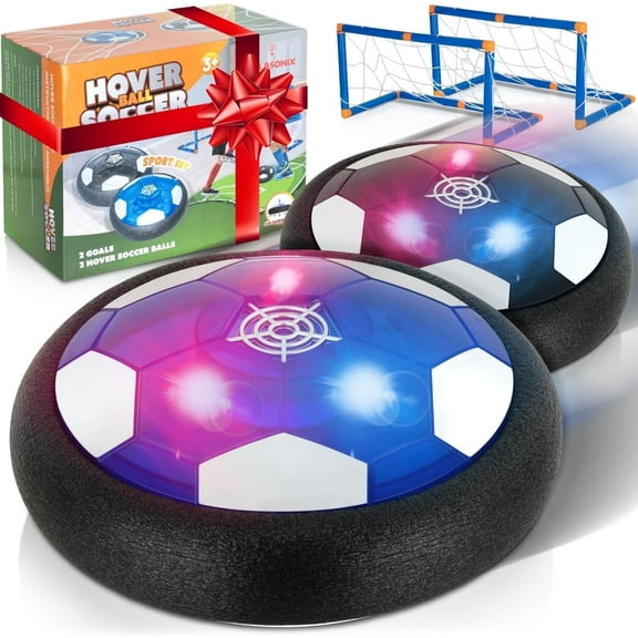 Atlasonix Hover Ball Soccerball Indoor Game, 4-in-1 Floating Disk Toy for Active Play, Ages 3-12, 2 Balls with 2 Goals