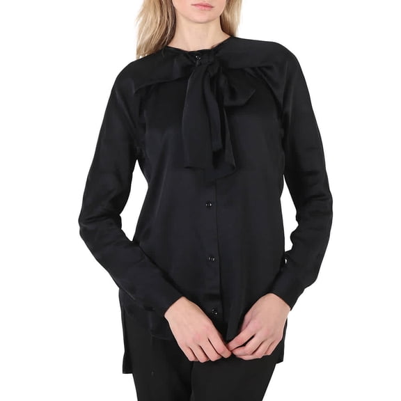 Atlein Ladies Black Cross Neckline Shirt, Brand Size 34 (US Size 0)