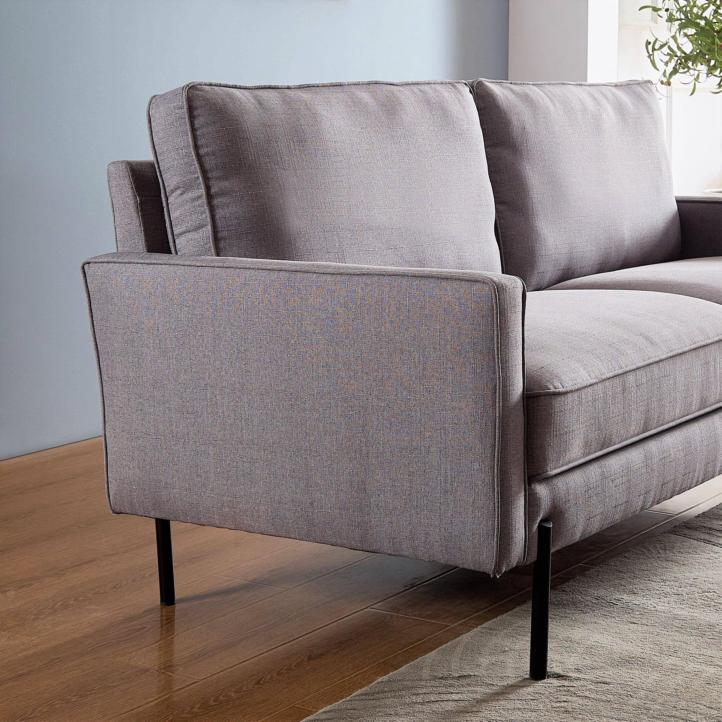 Light Gray Linen Blend Track Arm Sofa with Wood Frame