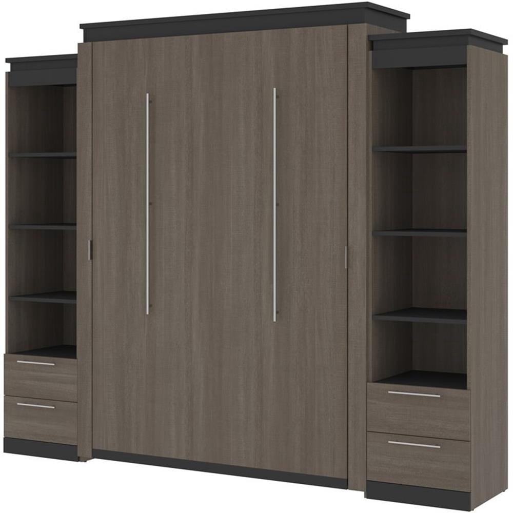 Atlin Designs 104" Modern Wood Queen Murphy Bed and 2 Bookcases in Bark ...