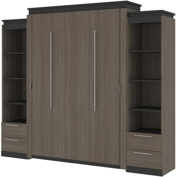 Atlin Designs 104" Modern Wood Queen Murphy Bed and 2 Bookcases in Bark Gray