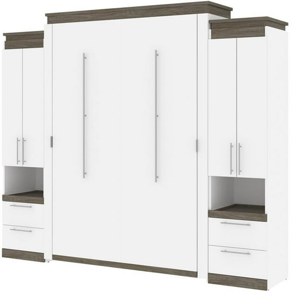 Atlin Designs 104" Modern Wood Queen Murphy Bed with 2 Storage Cabinets in White