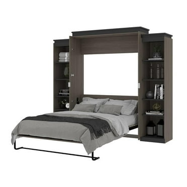 Atlin Designs 104" Queen Murphy Bed with 2 Bookcases in Bark Gray
