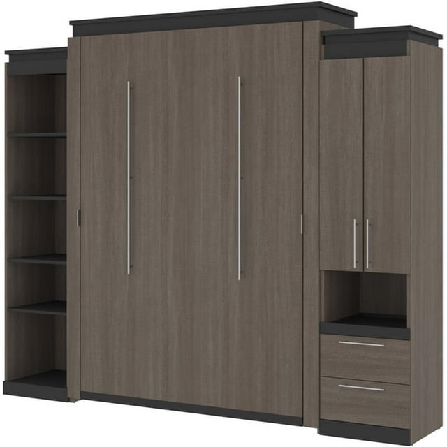 Atlin Designs 104" Queen Murphy Bed with Narrow Storage in Bark Gray