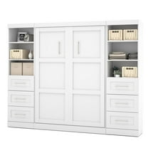 Atlin Designs 109" Full Wall Bed with 2 Piece 6-Drawer Storage Unit in White