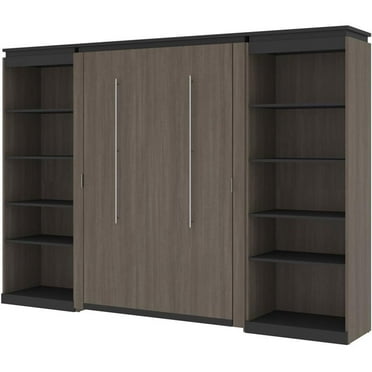 Atlin Designs 118" Full Murphy Bed with 2 Bookcases in Bark Gray
