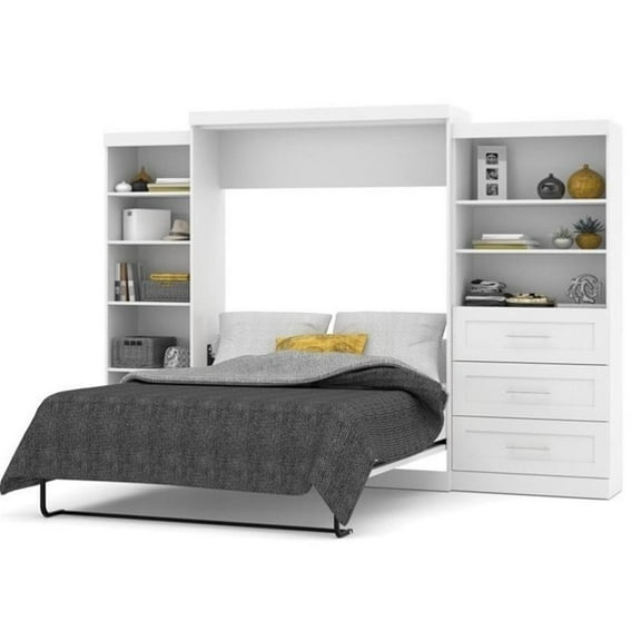 Atlin Designs 125" Queen Wall Bed with Storage in White
