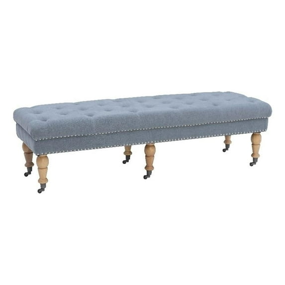 Atlin Designs 17.75" Transitional Fabric Bench with Casters in Washed Blue