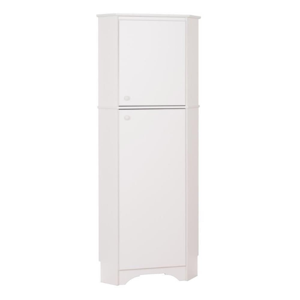 Elite Tall White Freestanding Corner Storage Cabinet with Adjustable Shelving