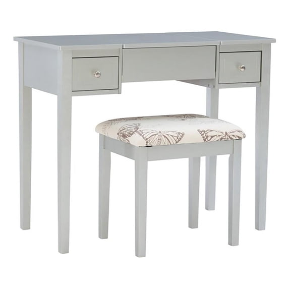 Atlin Designs 2 Piece Transitional Wood Bedroom Vanity Set in Silver