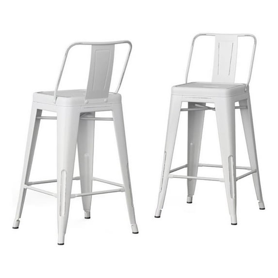 Atlin Designs 24" Contemporary Metal Counter Stool in White (Set of 2)