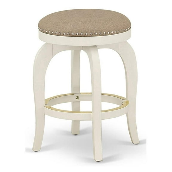 Atlin Designs 24" Wood Swivel Backless Bar Stool in Linen White