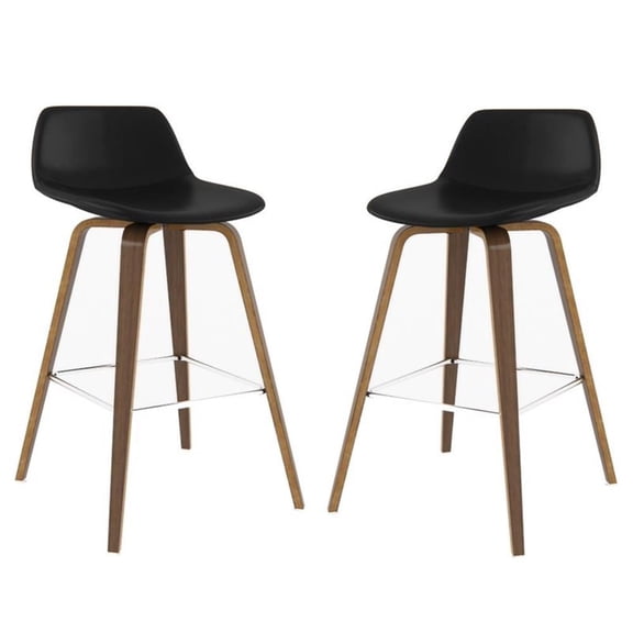 Atlin Designs 26.4" Contemporary Wood Counter Stool in Black (Set of 2)