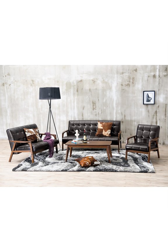 3 Piece Leather Sofa Set in Brown