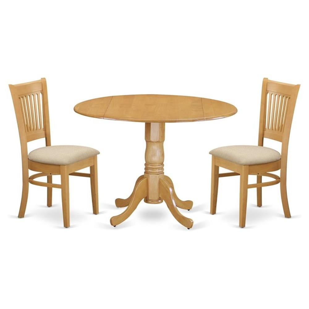 Oak Finish 3-Piece Wood Dining Set with Slat Back Chairs