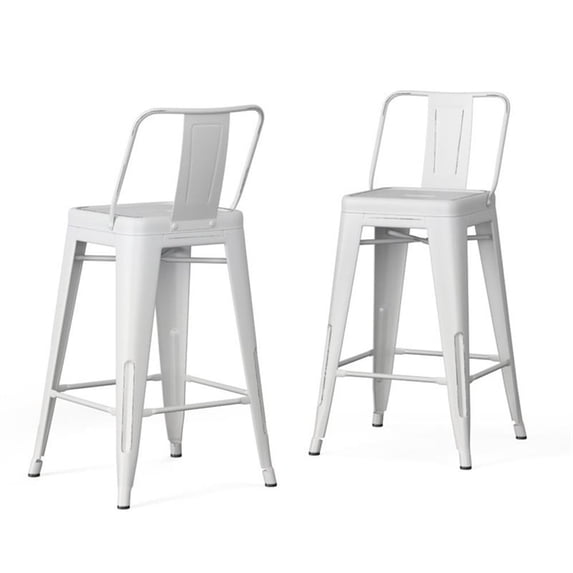 Atlin Designs 30" Metal Curved Back Bar Stool in Distressed White (Set of 2)