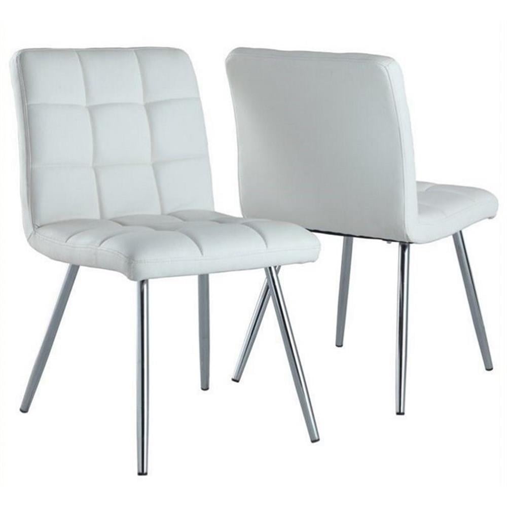 Modern White Faux Leather Side Chair with Chrome Legs