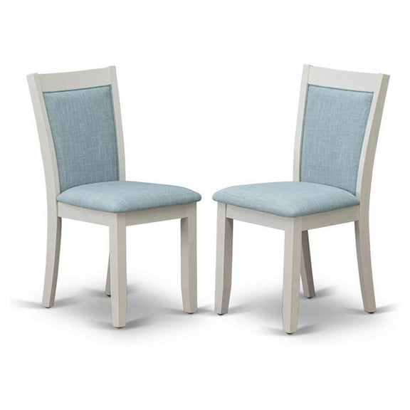 Atlin Designs Asian Wood Baby Blue/Wire Brushed Linen White Dining Chairs Set of 2
