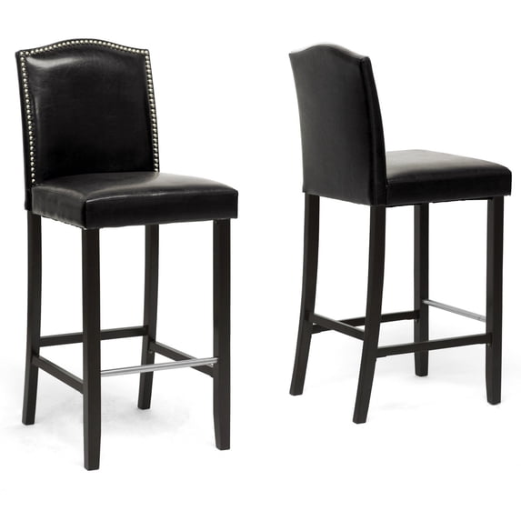 Atlin Designs 44.5"H Modern Wood/Faux Leather Bar Stool in Black (Set of 2)