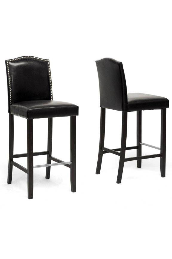 44.5"H Modern Wood/Faux Leather Bar Stool in Black (Set of 2)