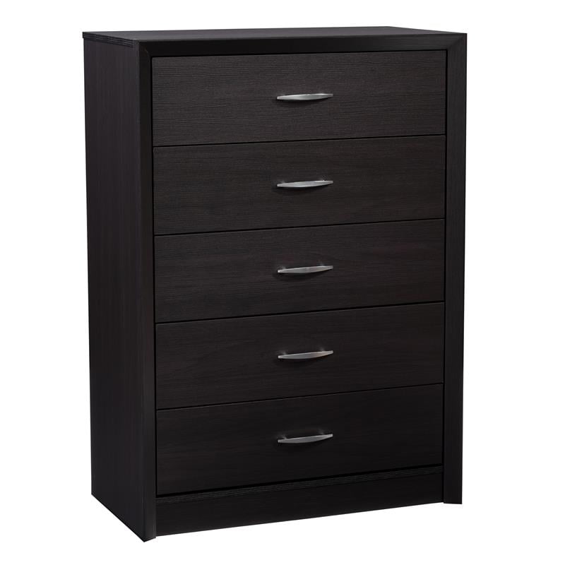 Atlin Designs 5 Drawer Mid Century Engineered Wood Tall Dresser in Black Oak