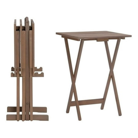 Atlin Designs Rubberwood Gray Tray Table Set Rectangular Planked Top 26.38"H Unassembled