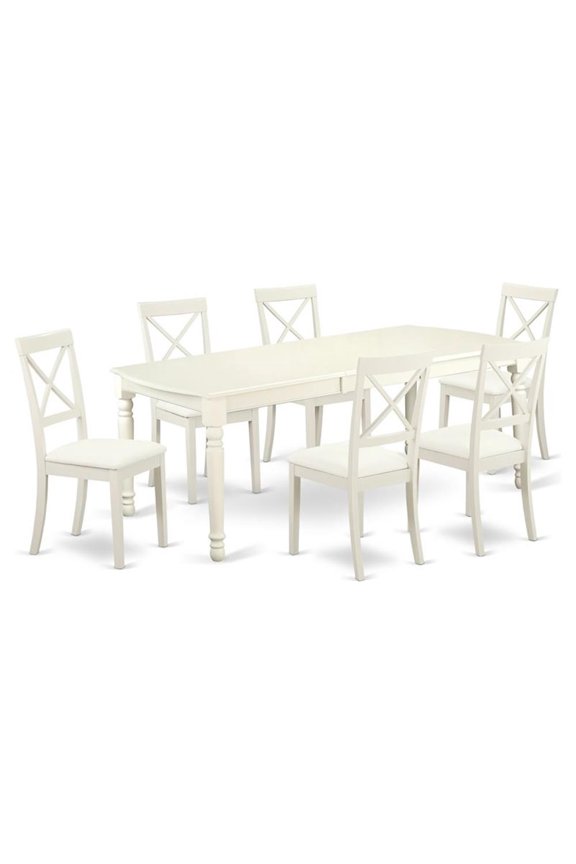 7-piece Wood Dining Set with Leather Chairs in White