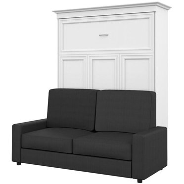 Atlin Designs Wood Full Murphy Bed with Sofa & Organizer in White/Gray ...