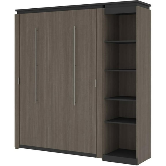 Atlin Designs 79" Full Murphy Bed with Narrow Bookcase in Bark Gray