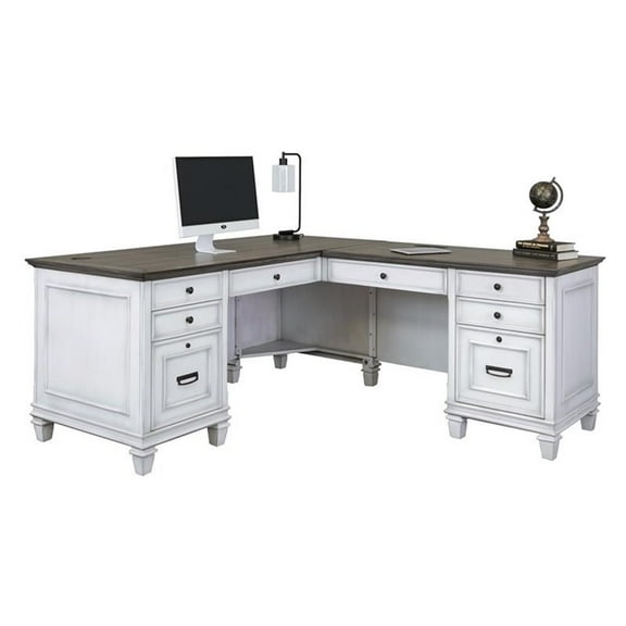 Atlin Designs 8 Drawers Two Tone Contemporary Wood L-Desk in White