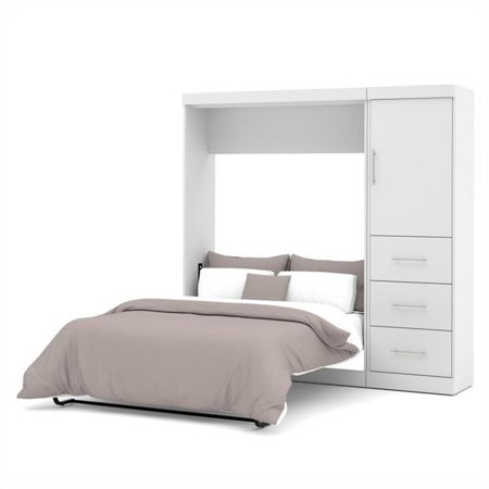 Atlin Designs 84" Modern Engineered Wood Full Wall Bed Set w/ 3 Drawers in White