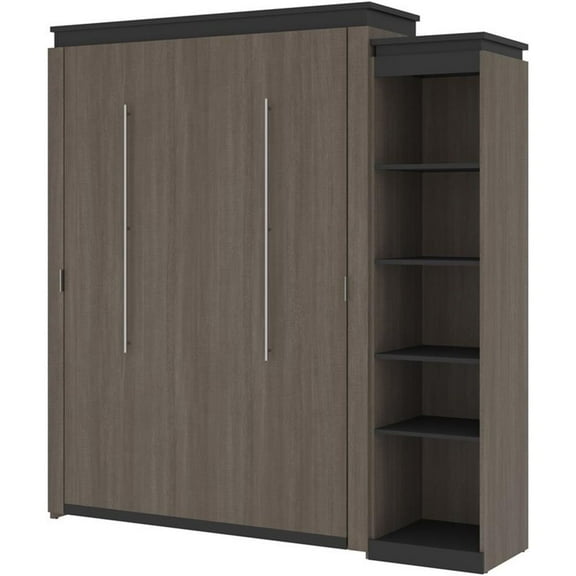 Atlin Designs 85" Queen Murphy Bed with Narrow Bookcase in Bark Gray