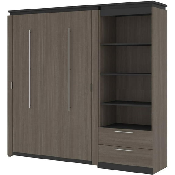 Atlin Designs 89" Full Murphy Bed and Shelving Unit with Drawers in Bark Gray