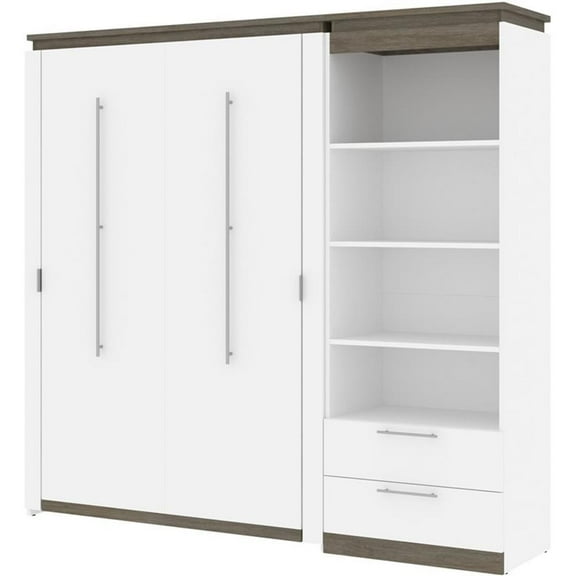 Atlin Designs 89" Full Murphy Bed and Shelving Unit with Drawers in White