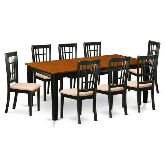 Atlin Designs 9-piece Dining Set with Fabric Seat in Black/Cherry