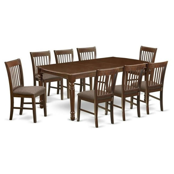 Atlin Designs 9-piece Wood Dining Set w/ Fabric Chairs in Mahogany