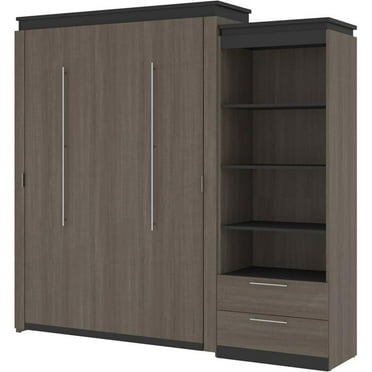 Atlin Designs 95" Modern Wood Queen Murphy Bed and Bookcase with Drawers in Gray