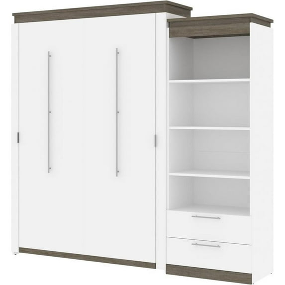 Atlin Designs 95" Queen Murphy Bed and Bookcase with Drawers in White
