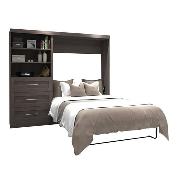 Atlin Designs 95" Transitional Wood Full Wall Bed with Storage in Bark Gray