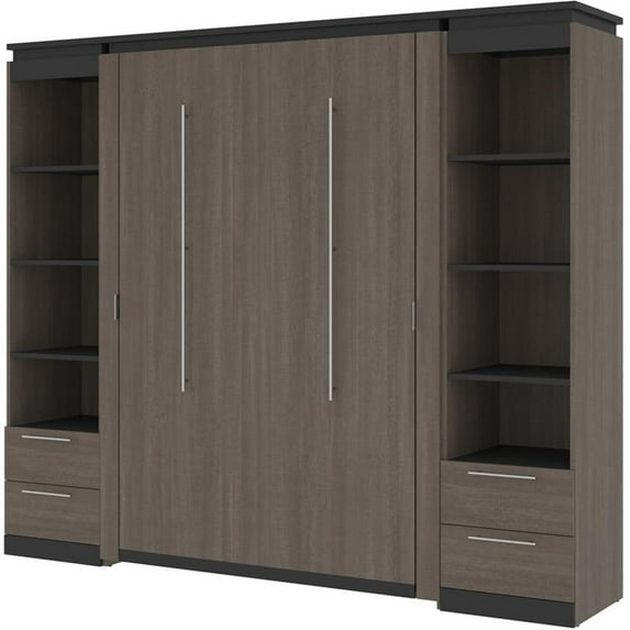 Atlin Designs 98" Full Murphy Bed and 2 Bookcases with Drawers in Bark Gray