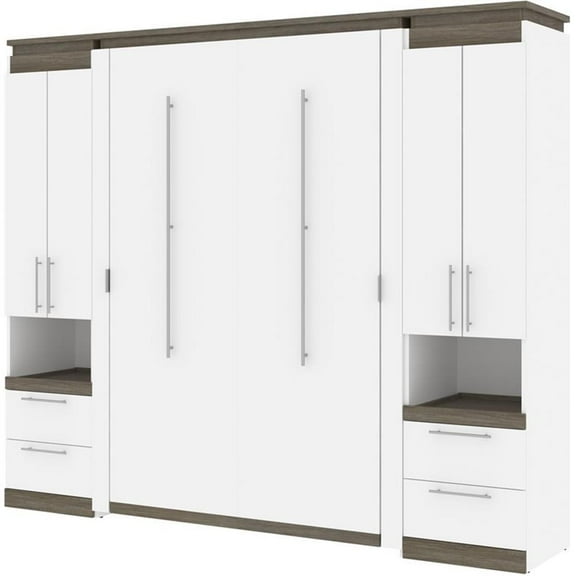 Atlin Designs 98" Full Murphy Bed with 2 Storage Cabinets in White