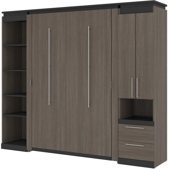Atlin Designs 98" Full Murphy Bed with Narrow Storage in Bark Gray
