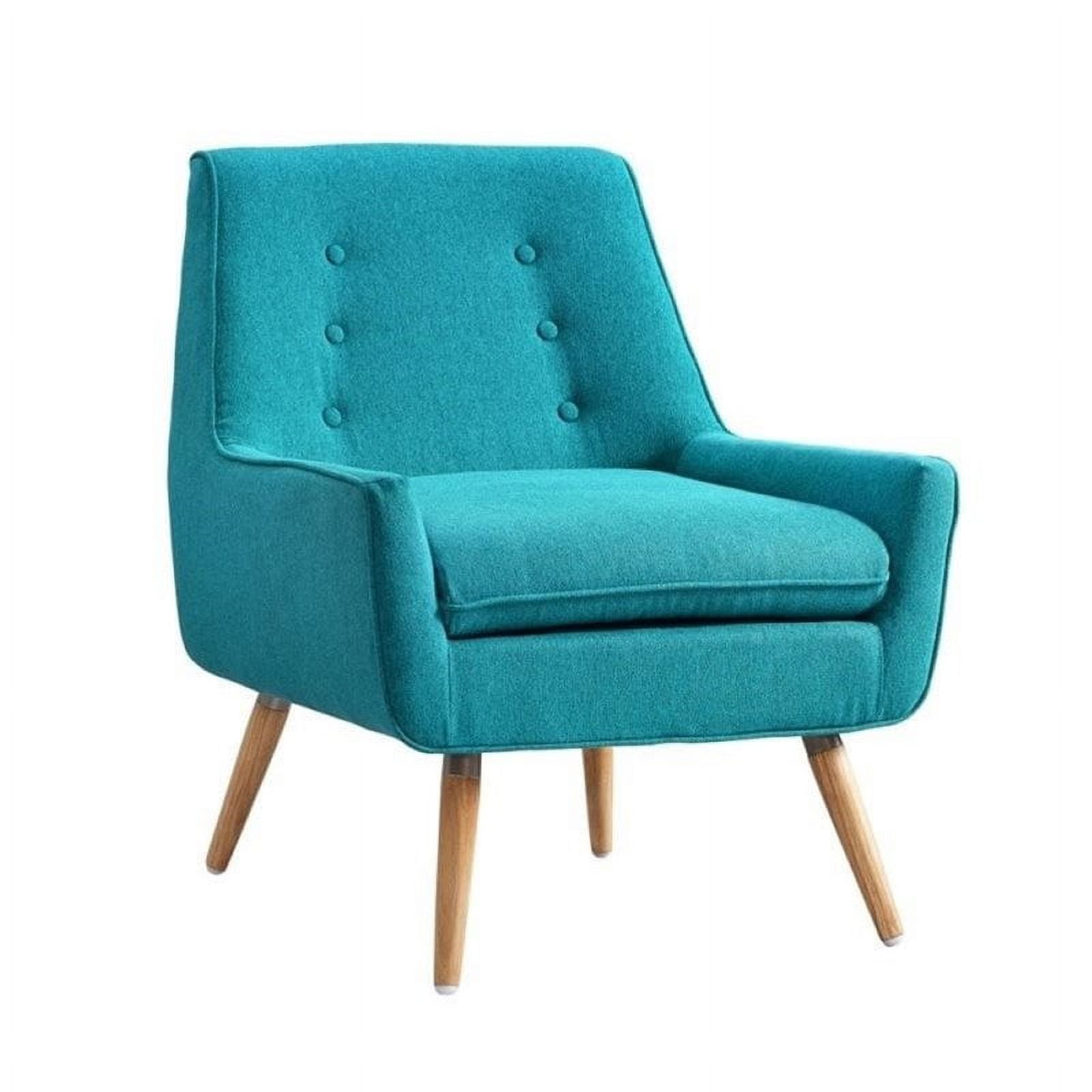 Modern Retro Bright Blue Wood Accent Chair with Button Tufting