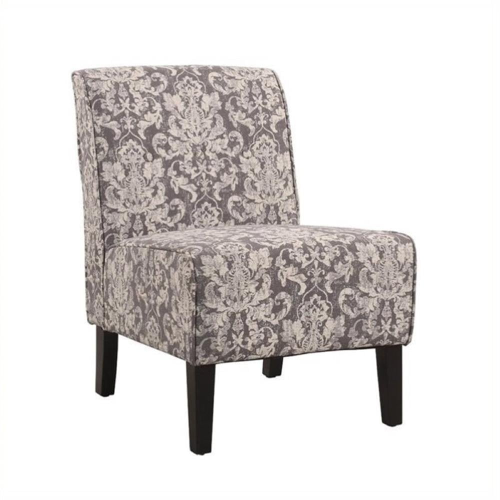 Elegant Gray Damask Slipper Chair with Sturdy Wood Frame