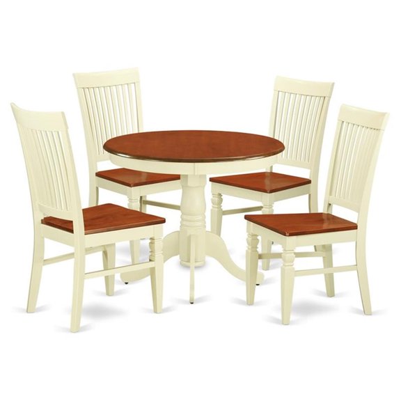 Atlin Designs Antique 5-piece Wood Dining Set in Buttermilk/Cherry