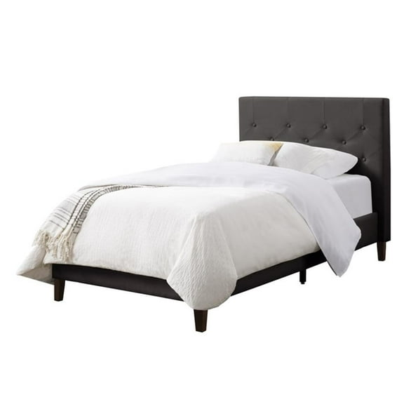 Atlin Designs Button-Tufted Headboard Fabric Twin/Single Bed Frame in Dark Gray