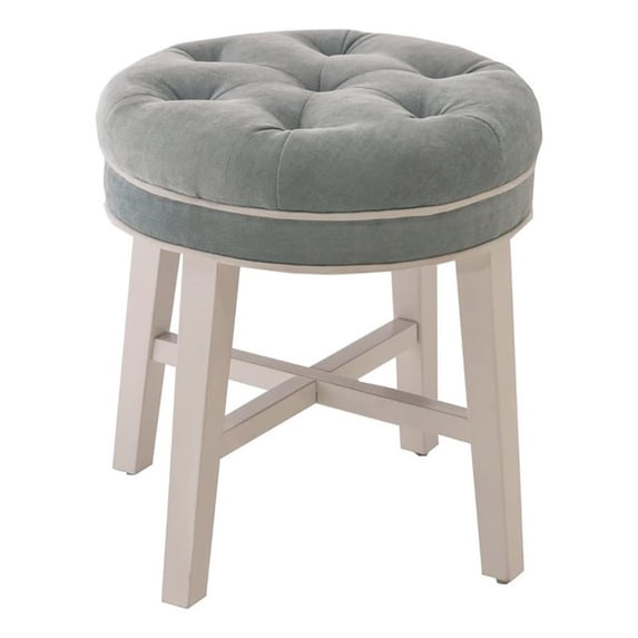 Atlin Designs Coastal Wood/Fabric Backless Vanity Stool in Blue