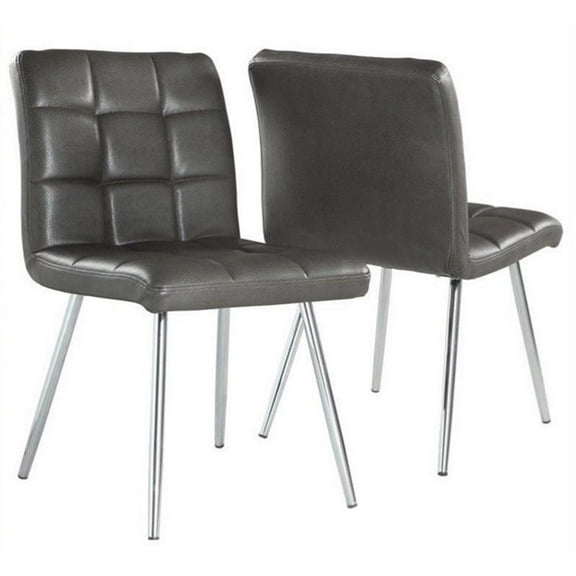 Atlin Designs Contemporary Leather & Metal Dining Chair in Gray (Set of 2)