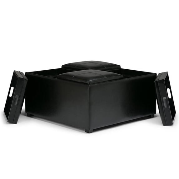 Atlin Designs Faux Leather Coffee Table Ottoman in Black