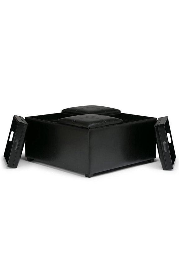 Faux Leather Coffee Table Ottoman in Black